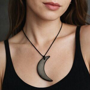 Shungite Stone Pendant Genuine Mineral EMF ShieldProtection Amulet  Crecent Moon